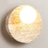 Traditional Japanese Wabi-Sabi Yellow Travertine Circle 1-Light Wall Sconce Lamp For Bedroom