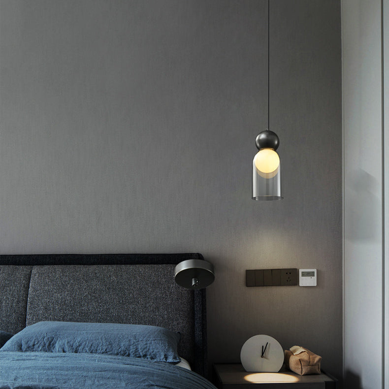 Modern Minimalist Dome Cylinder Orb Copper Glass 1-Light Pendant Light For Bedroom