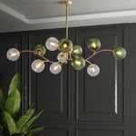 Contemporary Nordic Branch Line Orb Hardware Glass 6/8/12 Light Chandelier For Living Room