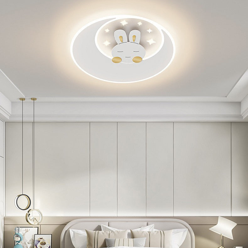 Contemporary Creative Iron Acrylic Round Elephant Rabbit LED Flush Mount Ceiling Light For Bedroom