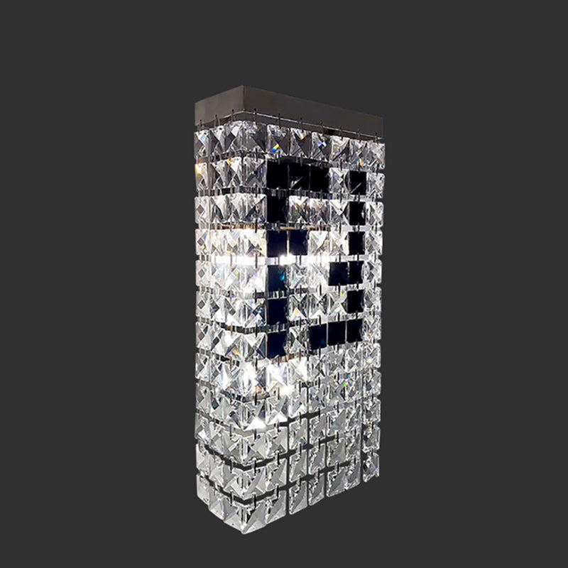 Modern Minimalist Rectangular Small Square Stainless Steel Crystal 3-Light Wall Sconce Lamp For Living Room