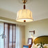 Traditional French Romantic Round Floral Fabric Wood Metal 1-Light Pendant Light For Bedroom