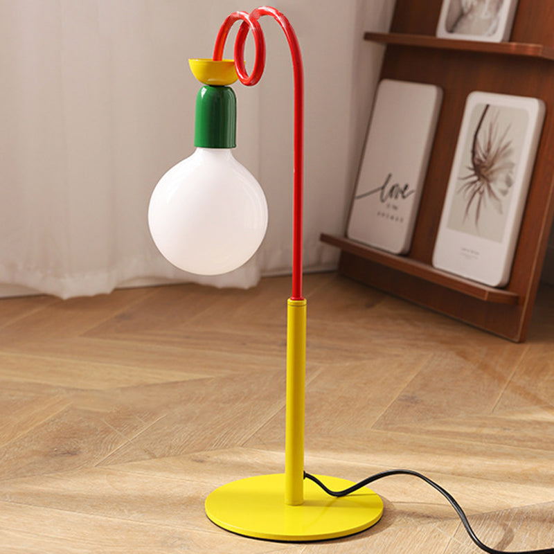 Contemporary Retro Curved Pole Round Ball Fruit Iron Glass 1/2 Light Table Lamp For Living Room