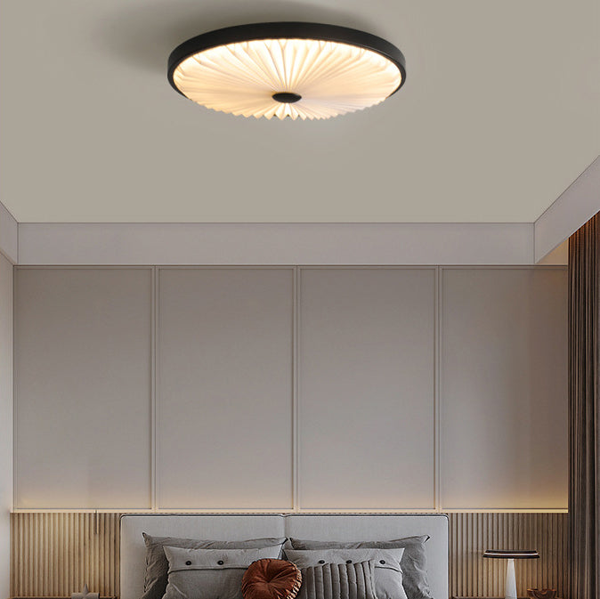 Contemporary Nordic Iron PVC Folding Fan Blade Pleat Round LED Flush Mount Ceiling Light For Living Room