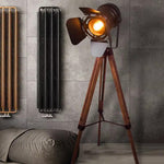 Traditional Vintage Tripod Camera Wooden Iron ABS 1-Light Standing Floor Lamp For Living Room