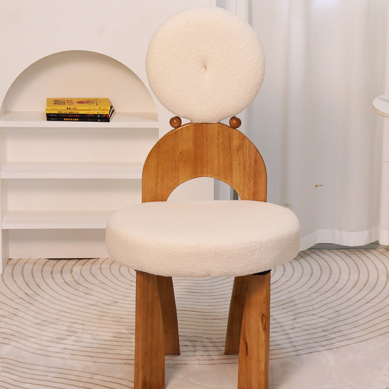 Contemporary Creative Round Mermaid Lambswool Fabric Wood Vanity Stool Backrest For Bedroom