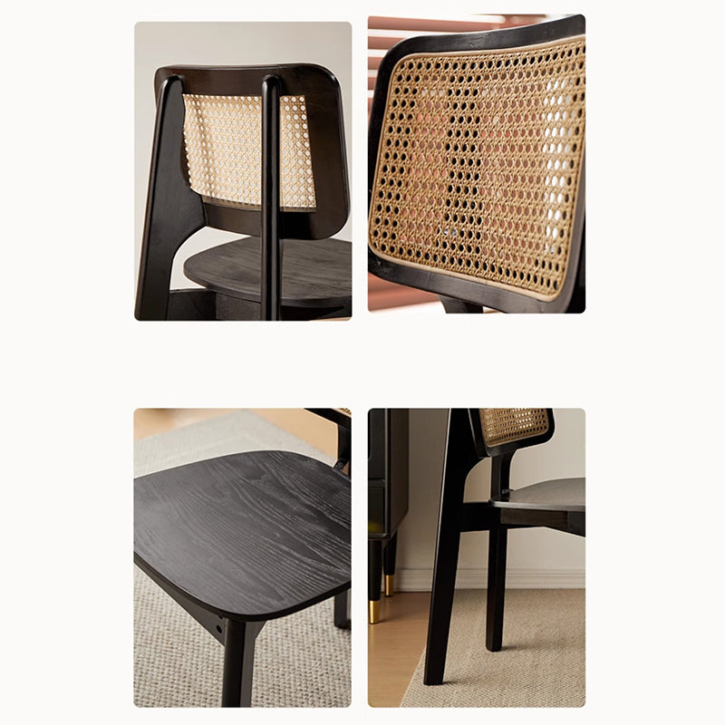 Modern Minimalist Skeleton Square Back Solid Wood Rattan Dining Chair Backrest For Dining Room