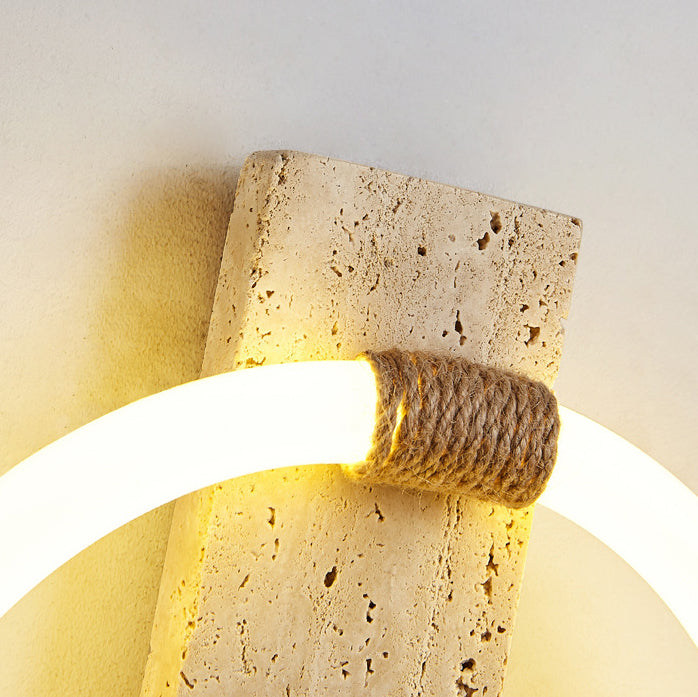 Contemporary Scandinavian Travertine Acrylic Twine Circle LED Wall Sconce Lamp For Bedroom