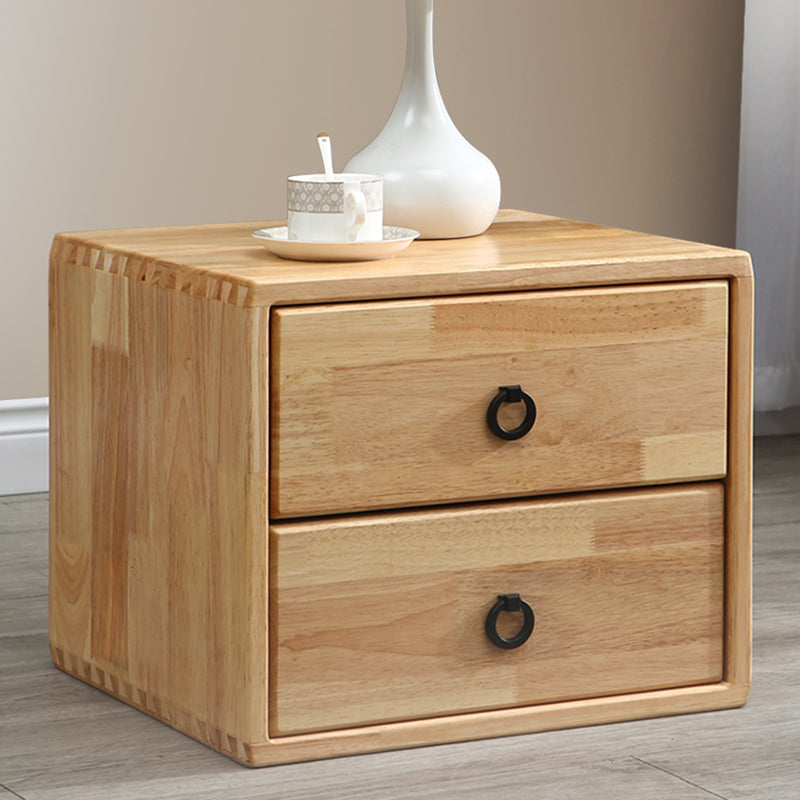 Modern Simplicity Square Rubber Wood Metal Nightstand 1/2 Drawer For Bedside