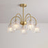 Contemporary Retro Curved Rod Flower Cup Copper Glass 3/5/6 Light Chandelier For Living Room