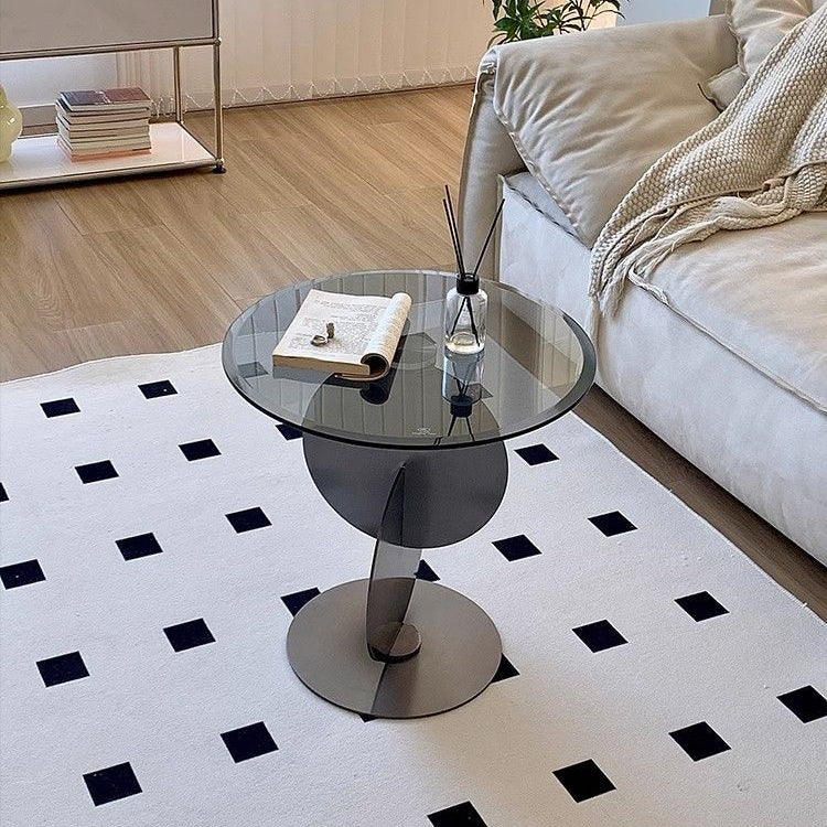 Modern Art Deco Round Combine Design Glass Metal End Table For Living Room