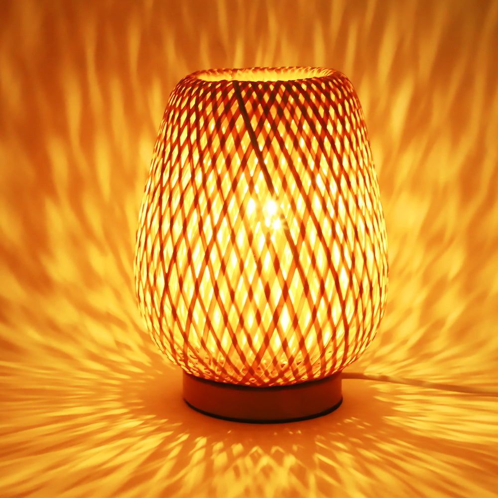 Traditional Chinese Bamboo Weaving Lantern 1-Light Table Lamp For Bedroom