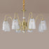 Traditional French Full Copper Frame Water-ripple Glass Cup Shade 5/6/8/10-Light Chandelier For Living Room