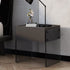 Modern Minimalist Rectangular Wood Plank Glass Nightstand 1-Drawer For Bedroom