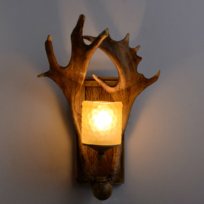 Contemporary Scandinavian Antler Cylinder Resin Glass 1-Light Wall Sconce Lamp For Living Room