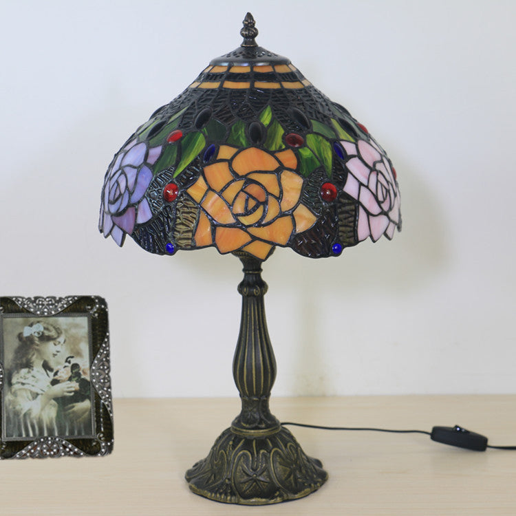 Traditional Tiffany Bloom Floral Stained Glass 1 - Light Table Lamp For Bedroom