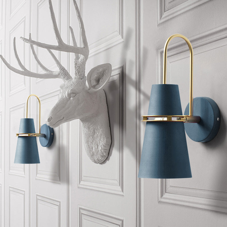 Contemporary Scandinavian Iron Cylinder Horn 1-Light Wall Sconce Lamp For Bedside