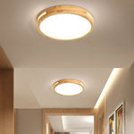 Modern Minimalist Round Wood Acrylic LED Flush Mount Ceiling Light For Bedroom