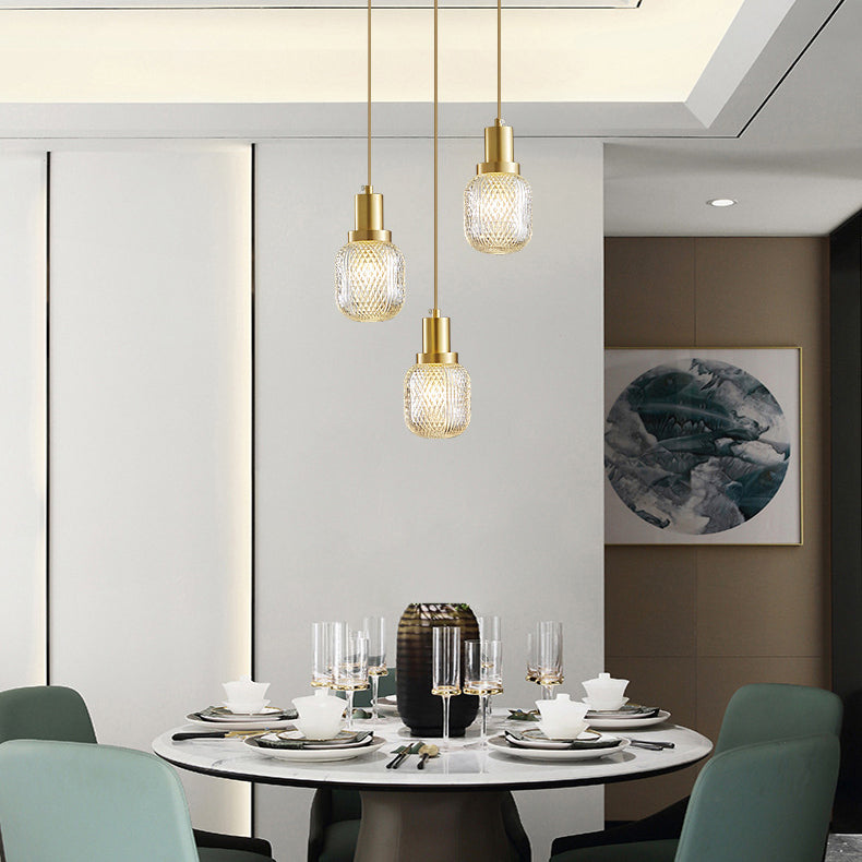 Modern Minimalist Cylindrical Copper Glass 1-Light Pendant Light For Bedroom