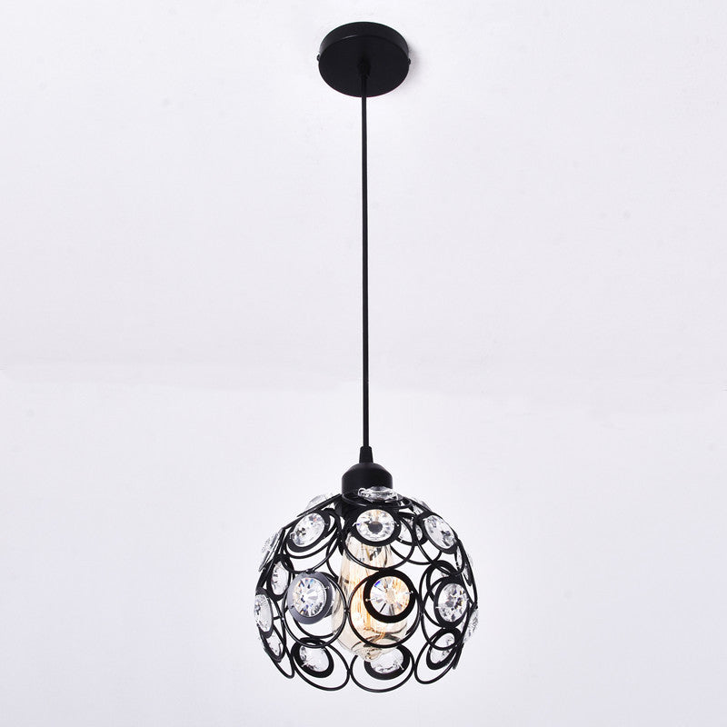 Modern Minimalist Round Dome Iron Crystal 1-Light Pendant Light For Living Room