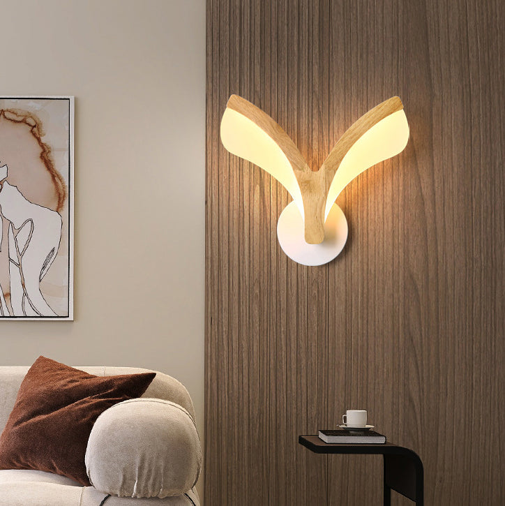 Traditional Japanese Curved Wood Acrylic LED Wall Sconce Lamp For Bedroom