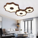 Traditional Chinese Lotus Leaf Wooden Iron Acrylic LED Flush Mount Ceiling Light For Living Room