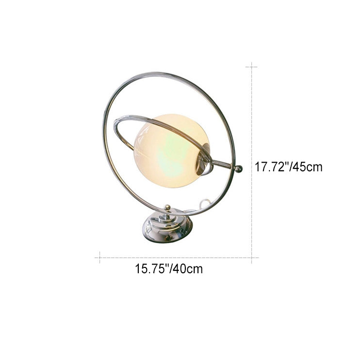 Contemporary Scandinavian Rotatable Glass Planet Hardware Ring 1-Light Table Lamp For Bedroom