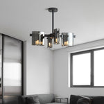 Contemporary Scandinavian Full Copper Frame Square Glass Piece 4/8-Light Chandelier For Living Room