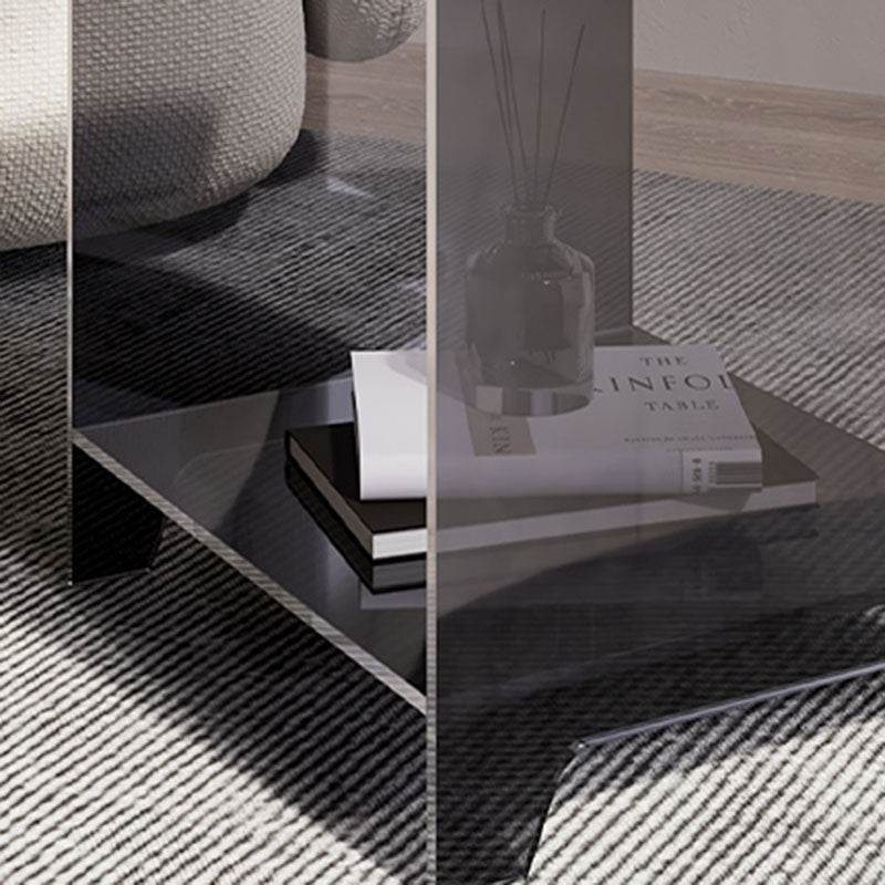 Modern Minimalist Square Acrylic End Table Two Tiers For Living Room