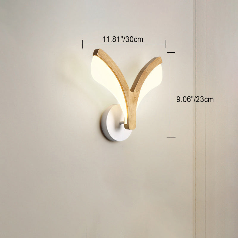 Traditional Japanese Curved Wood Acrylic LED Wall Sconce Lamp For Bedroom