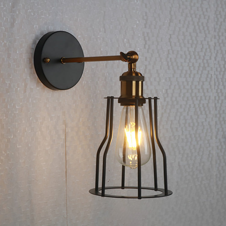 Contemporary Industrial Round Iron Cage 1-Light Wall Sconce Lamp For Living Room