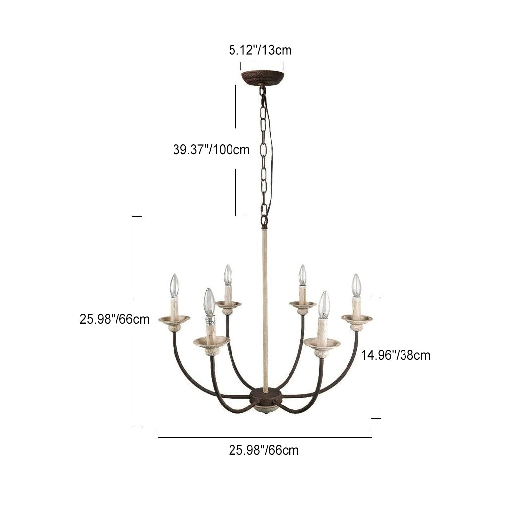 Traditional Rustic Candelabra Iron 6-Light Chandelier For Living Room