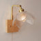 Traditional Japanese Wood Brass Glass Flower Hemispheric Pull Cord 1-Light Wall Sconce Lamp For Bedside