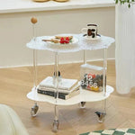 Modern Minimalist Mango Shaped Glass Stainless Steel Side Table Wheels Two Tiers For Living Room