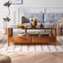 Traditional Japanese Weaving Rectangular Ash Wood Glass Coffee Table 4-Drawer For Living Room