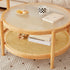 Modern Minimalist Round Solid Wood Glass Rattan Coffee Table 2-Tier For Living Room