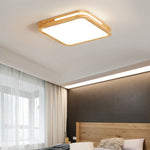 Modern Minimalist Square Wood Acrylic LED Flush Mount Ceiling Light For Bedroom