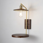 Traditional Vintage Round Wood Iron Glass 1-Light Wall Sconce Lamp For Bedroom