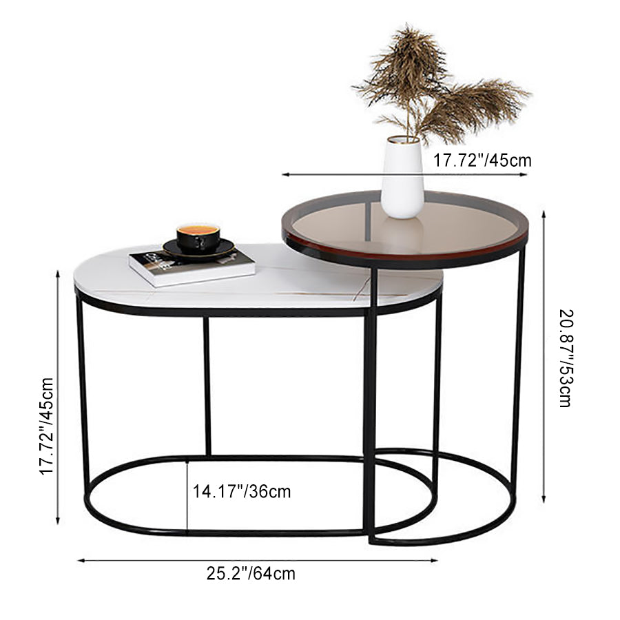 Contemporary Nordic Round Oval Glass Rock Slab Stainless Steel Coffee Table For Living Room