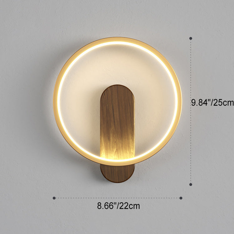 Modern Minimalist Round Oval Wood Grain Iron LED Wall Sconce Lamp For Living Room