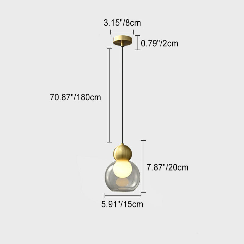 Modern Minimalist Dome Cylinder Orb Copper Glass 1-Light Pendant Light For Bedroom