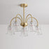 Contemporary Retro Curved Rod Flower Cup Copper Glass 3/5/6 Light Chandelier For Living Room