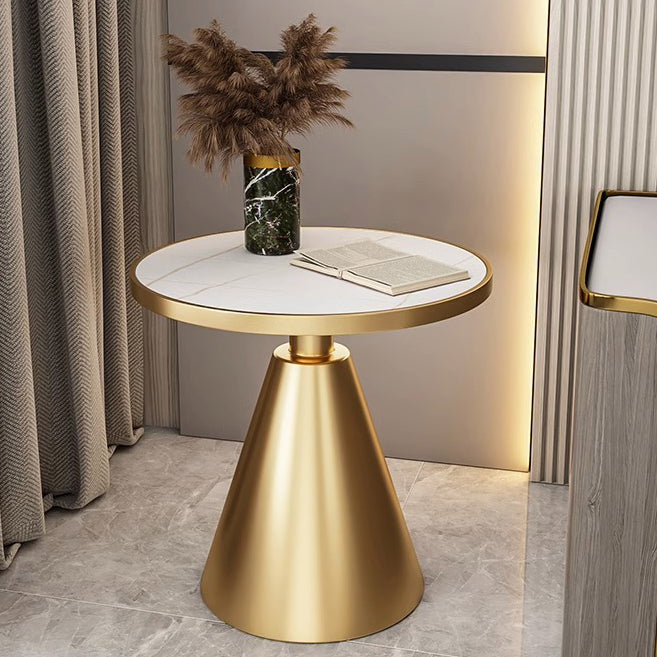 Contemporary Luxury Round Sintered Stone Top Conical Metal Base Coffee Table For Living Room