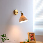 Traditional Japanese Brass Copper Ceramic Conic Cylinder Semicircular Strip Ball 1-Light Wall Sconce Lamp For Bedside