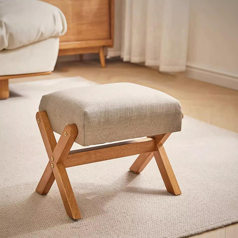 Contemporary Simplicity Wood Linen X-Shaped Legs Footstool Backless Armless For Entryways