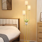 Modern Minimalist Cylinder Long Shelf Table Iron Fabric 3-Light Standing Floor Lamp For Living Room