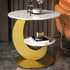 Modern Luxury Round Crescent Moon Frame Slab Carbon Steel End Table 2-Tray For Living Room