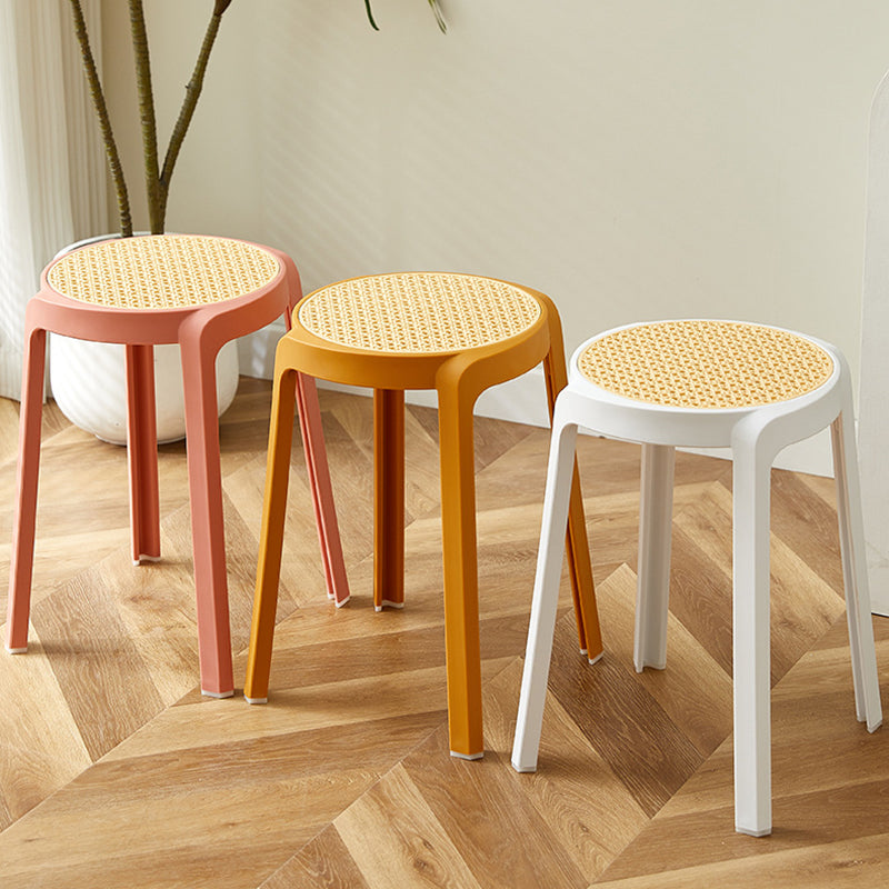 Contemporary Scandinavian Weaving PP Round Stool Dining Chair Backless Stackable For Dining Room