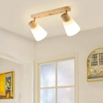 Traditional Vintage Wood Glass Trumpet Shade 1/2/3/4-Light Semi-Flush Mount Ceiling Light For Living Room