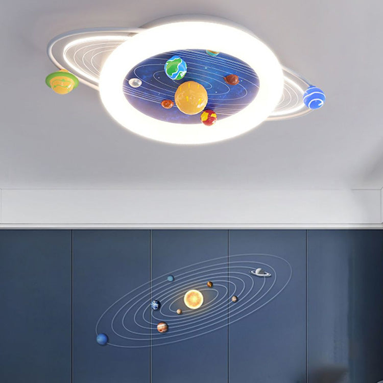 Contemporary Creative Kids Round Planet Acrylic Iron LED Flush Mount Ceiling Light For Bedroom